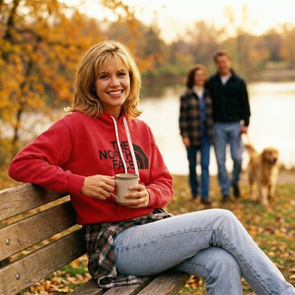 The North Face Tops - The North Face Womens S Red Logo Hoodie Pullover Sweatshirt Fleece Cozy Casual